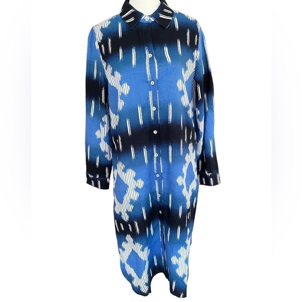 Chico’s Chicos Blue/White Linen Super Ikat Tunic,… - image 4